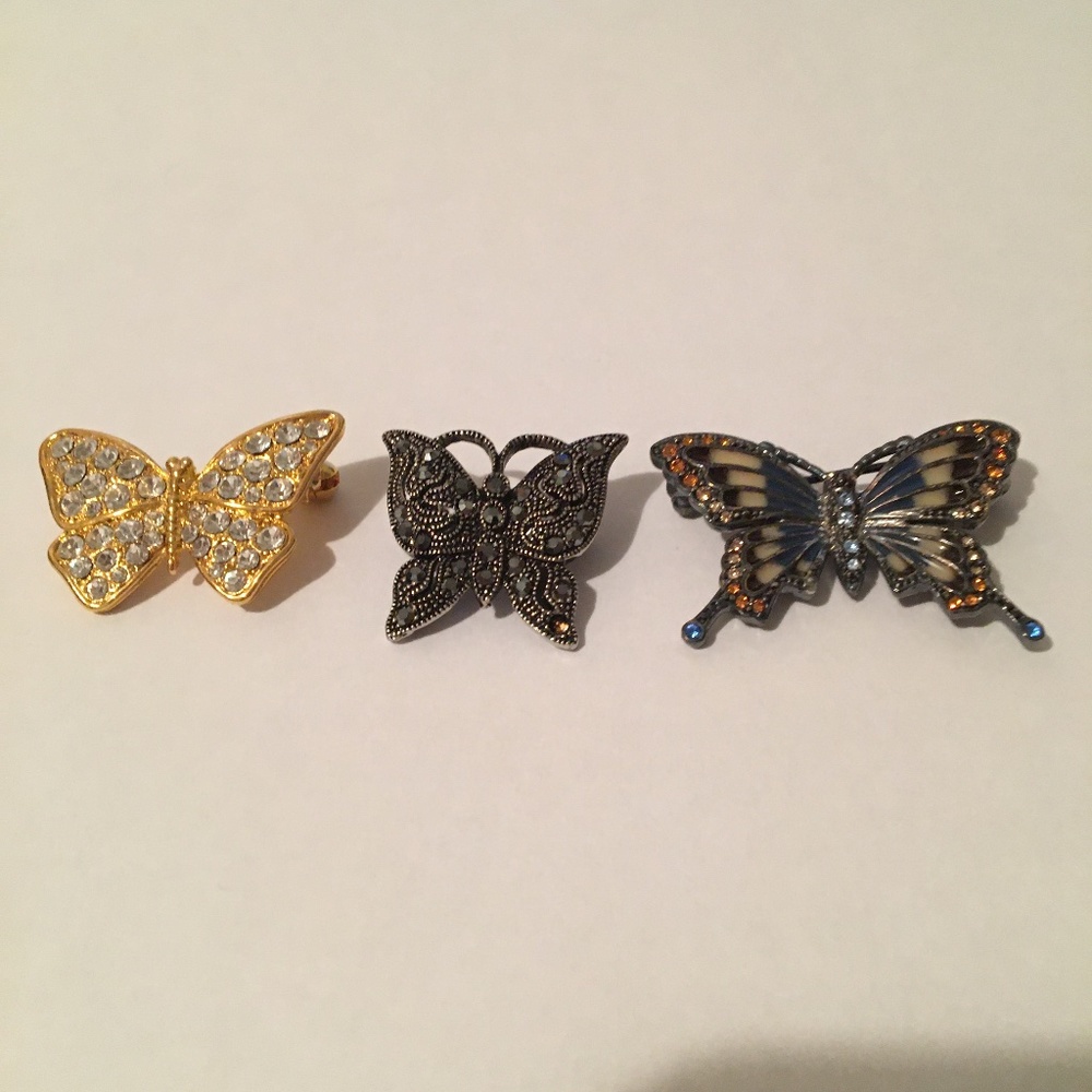 Marcasite, Monet and Crystal Butterfly Pins
